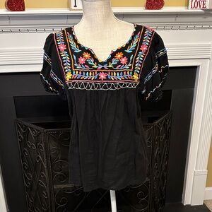 THML Embroidered Black Women's Top